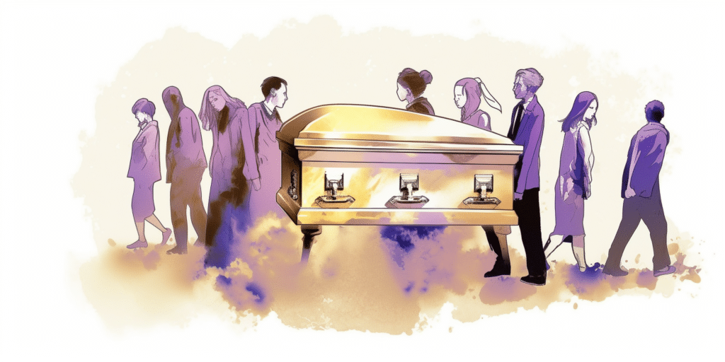Personnes endeuillées qui portent un cercueil