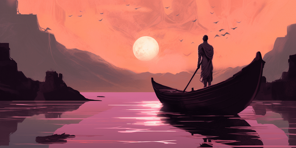 Homme en barque sur le Styx