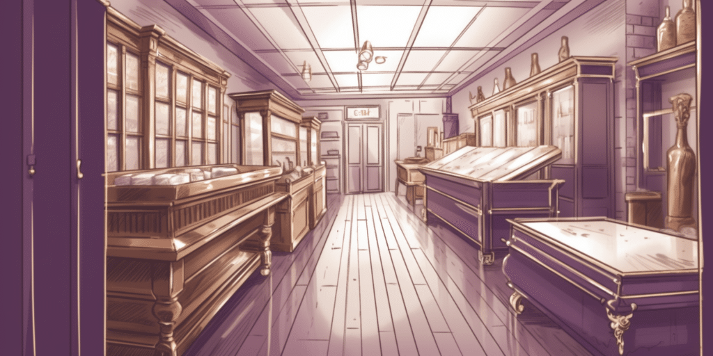 Cercueils dans un magasin de pompes funèbres