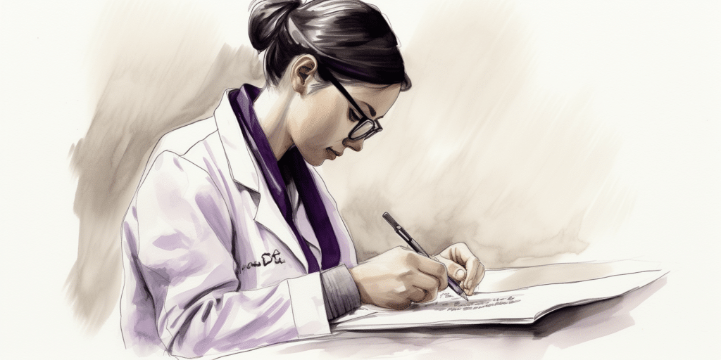 Médecin qui rédige un certificat de décès