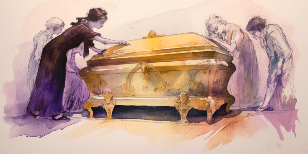 Personnes en deuil autour d'un cercueil