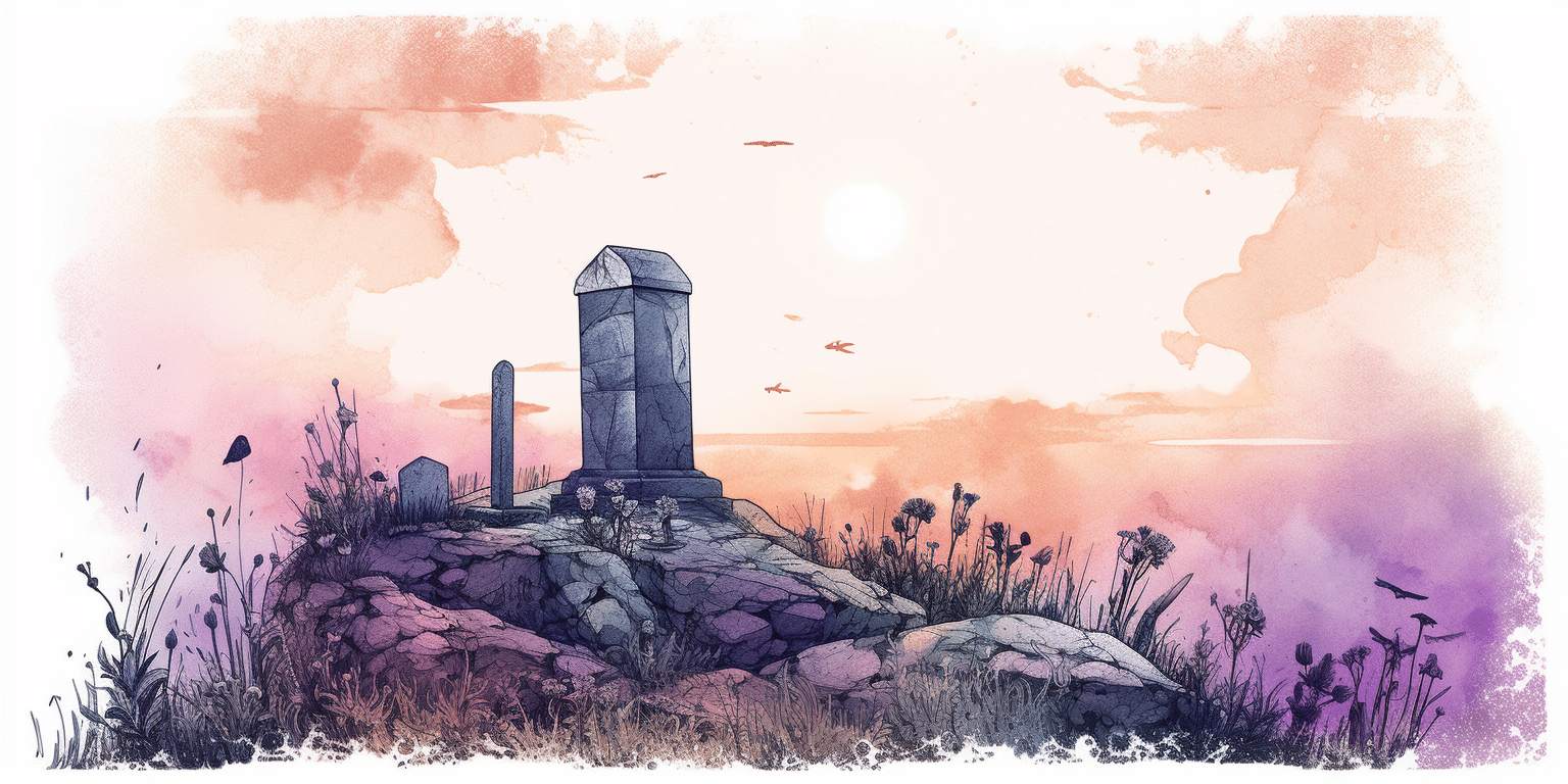 Pierre tombale au sommet d'une coline