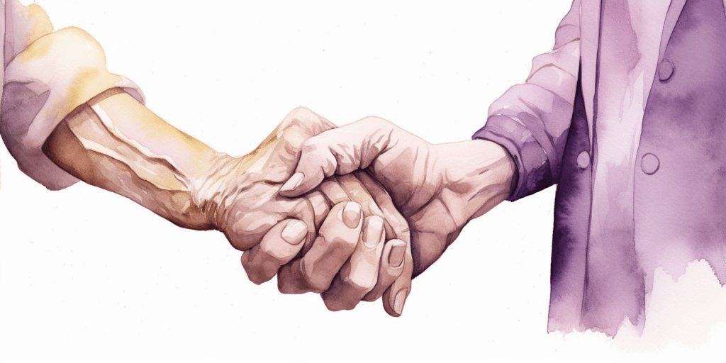 Deux personnes âgées qui se tiennent la main