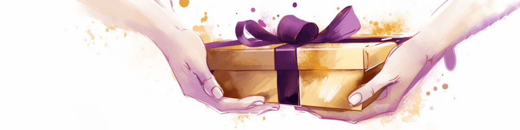 Mains offrant un cadeau doré