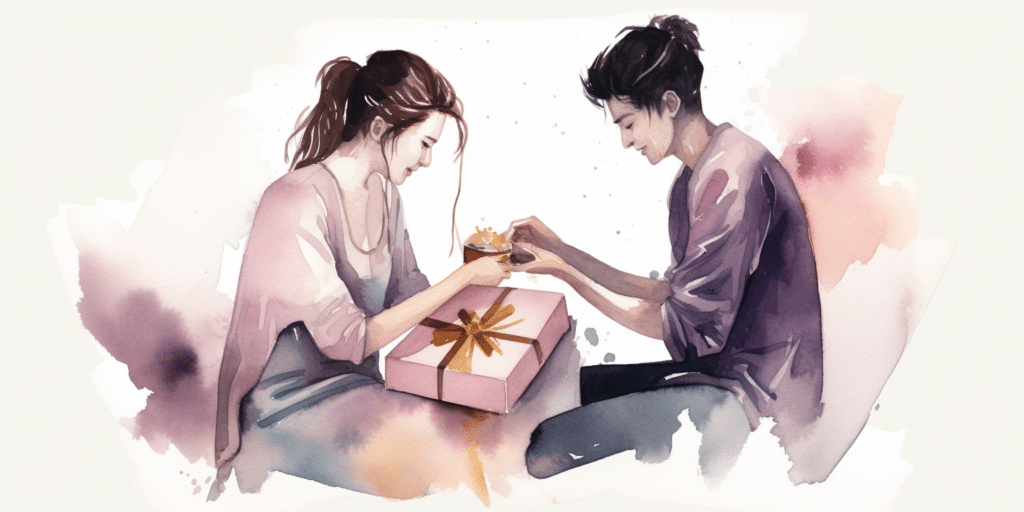 Deux personnes qui partagent un cadeau