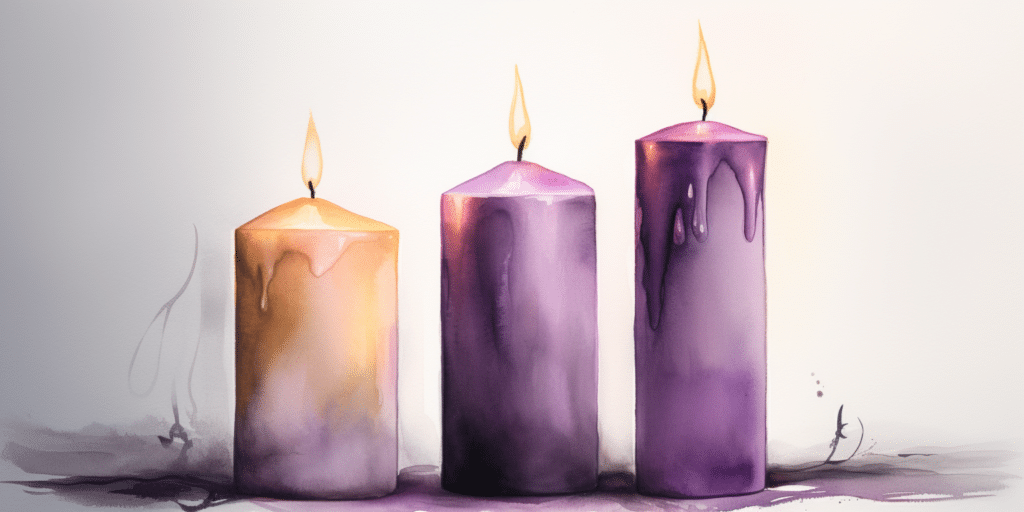 Trois bougies d'obsèques de tailles différentes