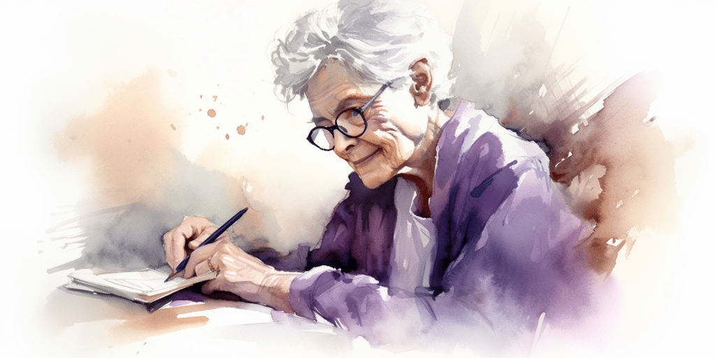 Dame âgée qui rédige ses directives de fin de vie