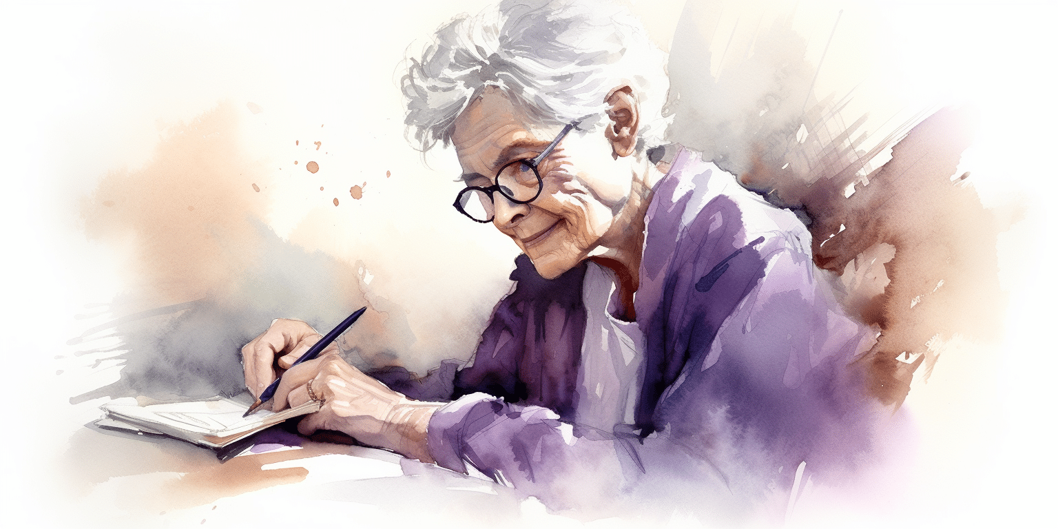 Dame âgée qui rédige ses directives de fin de vie